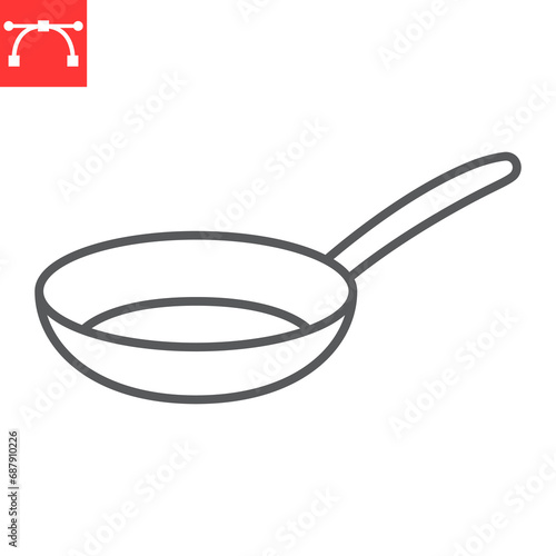 Frying pan line icon, kitchen and kitchenware, fry pan vector icon, vector graphics, editable stroke outline sign, eps 10