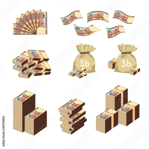 Bolivian Boliviano Vector Illustration. Huge packs of Bolivia money set bundle banknotes. Bundle with cash bills. Deposit, wealth, accumulation and inheritance. Falling money 200 BOB photo