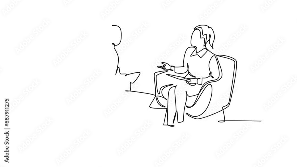 Self drawing animation of single line draw of young male and female worker chatting together while drink cup coffee during office break. Rest break at work. Continuous line draw. Full length animated Self drawing animation of single line draw of young male and female worker chatting together while drink cup coffee during office break. Rest break at work. Continuous line draw. Full length animated