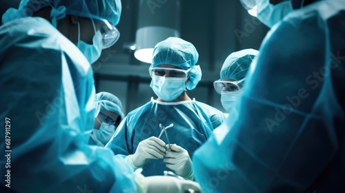 Doctors wear surgical gowns, masks, hair covers and face shields in hospital operating rooms, avoiding virus transmission