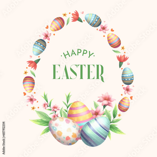 vector watercolor spring easter floral wreath with eggs
