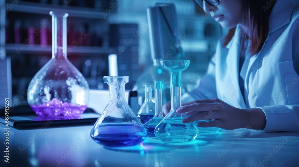 Row of full science laboratory test tubes , laboratory equipment instrument Row of full science laboratory test tubes , laboratory equipment instrument