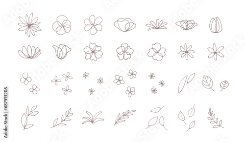 シンプルでお洒落な植物の装飾イラストセット　花　葉　ペン画　手描き　落書き　フローラル photo