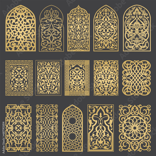 Arabic arches silhouette bundle. Arabian ornament. Digital clipart. Doors and windows decor