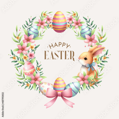 vector watercolor spring easter floral wreath with eggs
