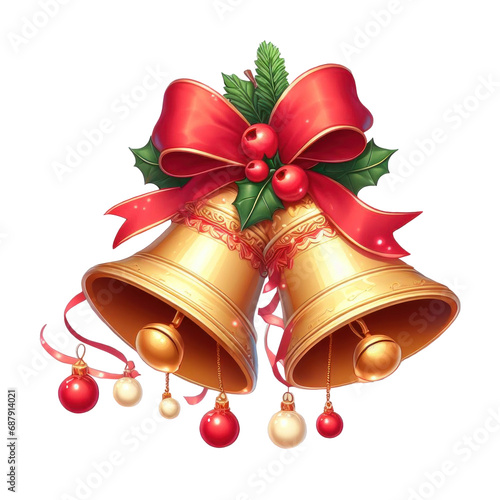 Christmas bells decoration isolated on transparent or white background