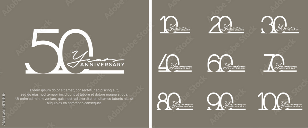 Naklejka premium set of anniversary logo white color on brown background for celebration moment