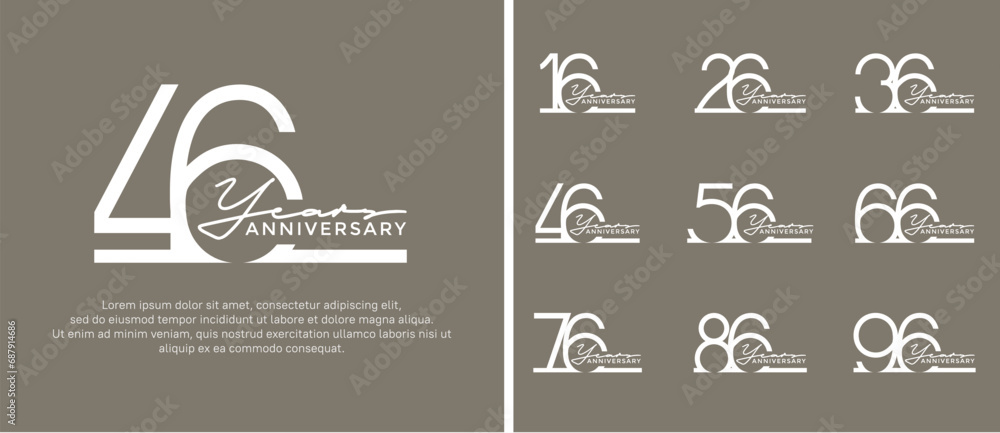 set of anniversary logo white color on brown background for celebration moment - obrazy, fototapety, plakaty 