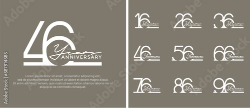 set of anniversary logo white color on brown background for celebration moment photo