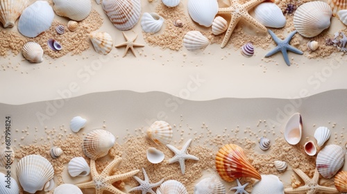 Background, texture of shells. The concept of rest, vacation, travel. © Cherkasova Alie