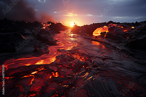 Obraz na płótnie lava flows volcano close-up