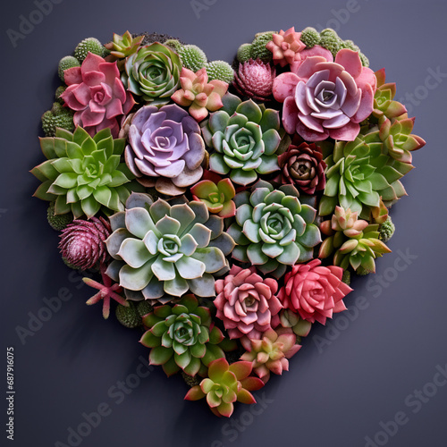 Fondo con detalle de conjunto de flores y plantas agrupados en forma de corazon  sobre fondo de tonos grises