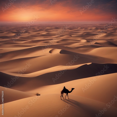 Infinite Horizon Expansive Panorama Desert Landscape Sunset Shifting Dunes Warm