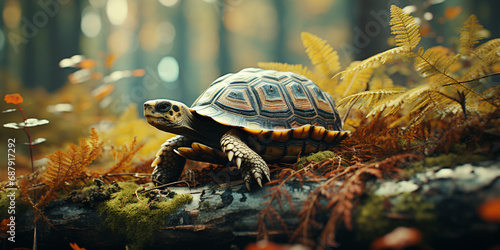 A Tortoise sits and watches intently with forest views High quality photo © Basit