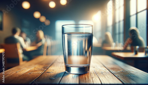 Glass of Water on Restaurant Table, Soft Focus