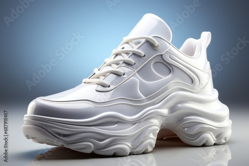 high-fashion platform sneakers with unique textures, on an isolated white background, Generative AI