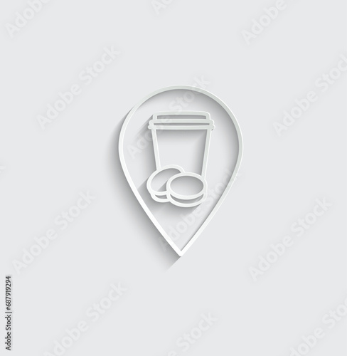 coffee shop icon with map pinter symbol vector cafe icon logo macarons