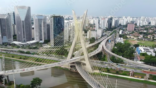 Captivating aerial footage of the Octavio Frias de Oliveira bridge in Sao Paulo, Brazil photo