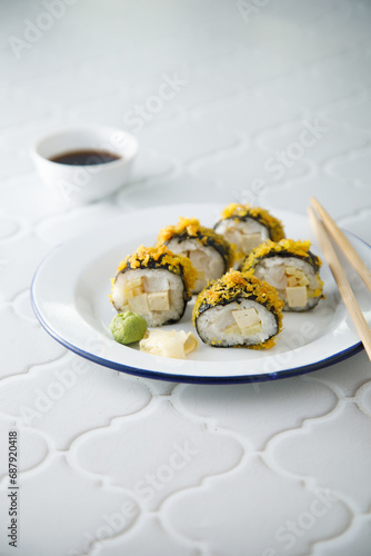 Homemade sushi rolls with tofu
