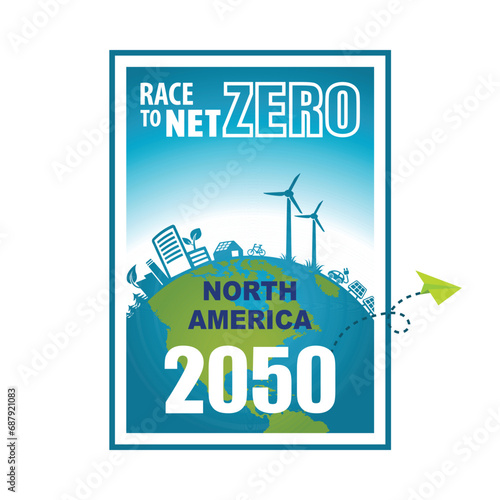 Race to Net Zero 2050 North America Greenhouse Gas Emission Target Carbon Climate Neutral Campaign Poster