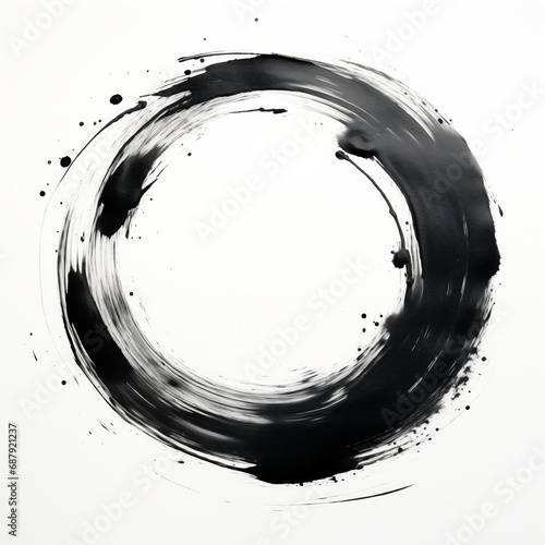 Japanese Enso zen circle made with black ink, on white background