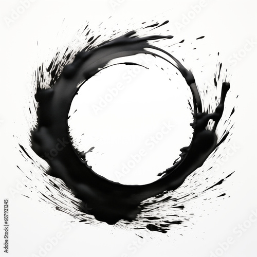 Japanese Enso zen circle made with black ink, on white background photo