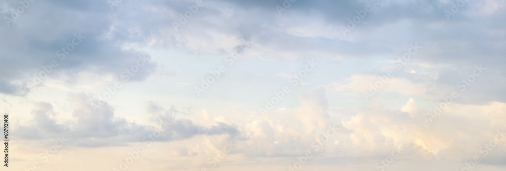 Nature background. Beautiful sky with white tender cloud. Pastel color clouudy skyline