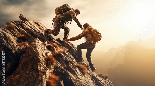 Summit Together: Modern Hikers in Mutual Support to Reach the Mountain Top. Generative ai