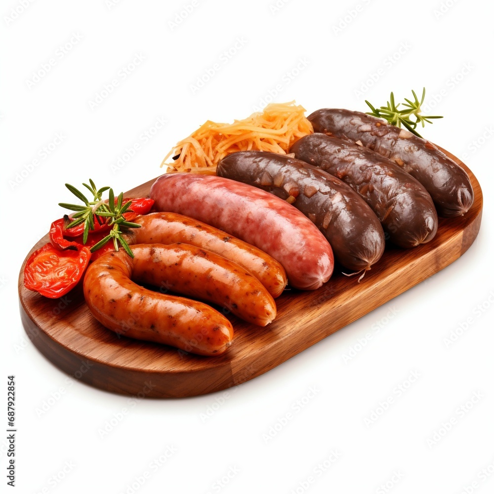 Assorted Grilled Sausages on Wooden Board. Generative ai Assorted Grilled Sausages on Wooden Board. Generative ai