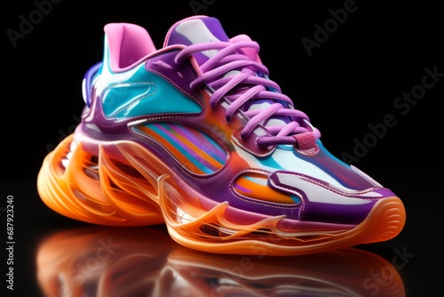sneakers with neon-colored soles, on an isolated white background, Generative AI