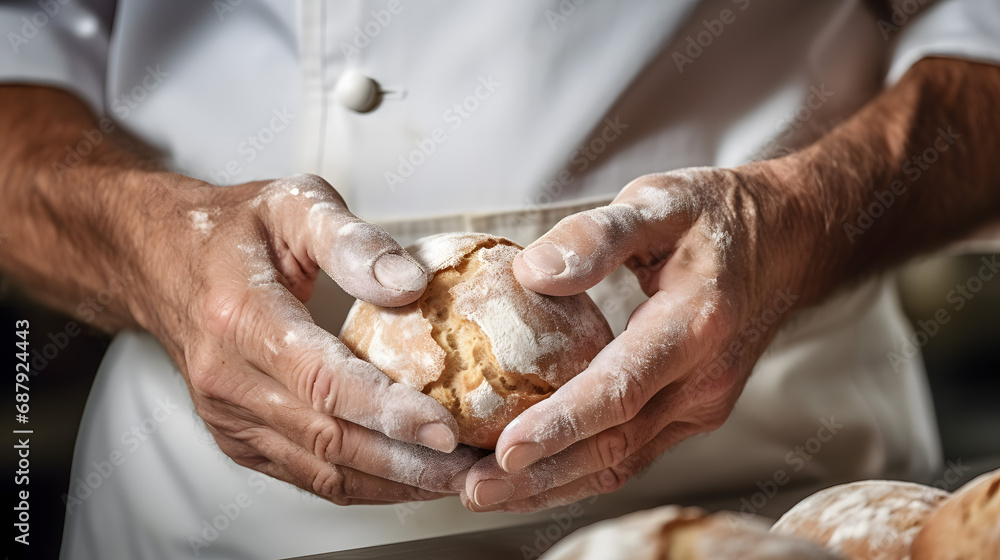 Artisan Baker Holding Freshly Baked Bread Close-Up