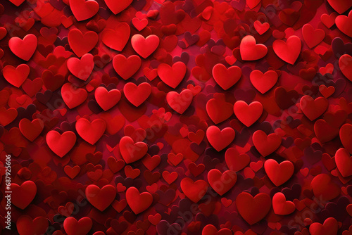 Red background with hearts for Valentine's Day or wedding