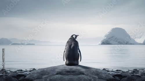 Penguin sitting and meditating.