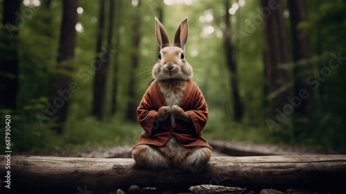 Rabbit sitting and meditating. photo