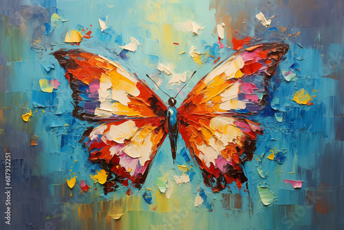 Fantasy butterfly in flowers painting poster