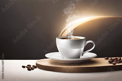 Still life di tazzina di caffè in promo piano. La bevanda scura e corroborante amata a fine pasto o spesso come momento di pausa dall’attività della giornata.  photo