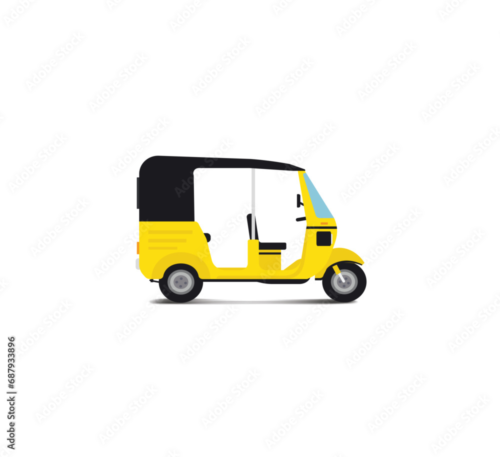 yellow tuk tuk three wheeler taxi isolated on white