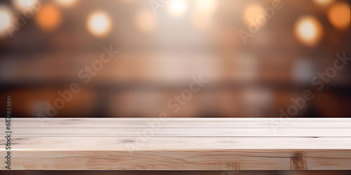 wooden table with bokeh