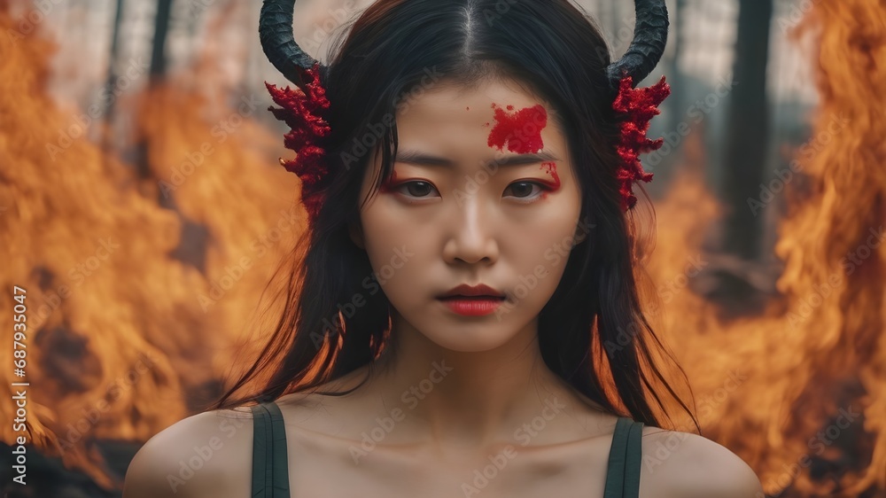 Asian Woman In The Flame Background Very Cool Asian Woman In The Flame Background Very Cool