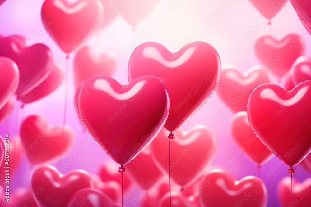 Abstract colorful festive background with heart shaped balloons