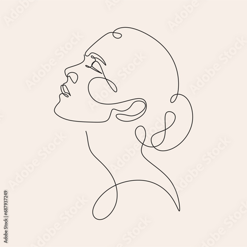 Woman head vector lineart illustration. One Line style drawing. Woman Line Art Minimalist Logo.