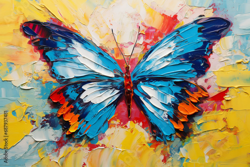 Fantasy butterfly in flowers painting poster © Amir