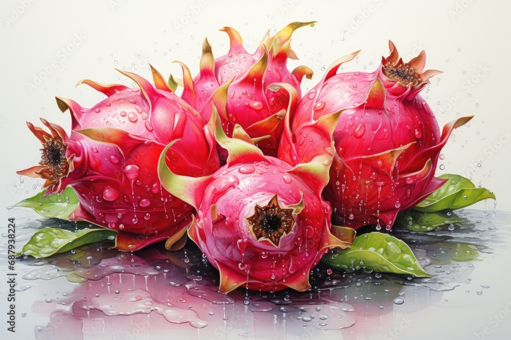 Watercolor dragonfruit isolated on white. AI Generated Watercolor dragonfruit isolated on white. AI Generated