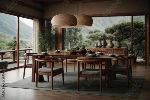 Elevated Dining Elegance  Mountain View Zen Style Dining Room