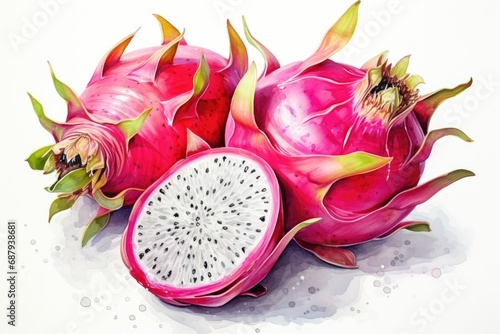 Watercolor dragonfruit isolated on white. AI Generated photo