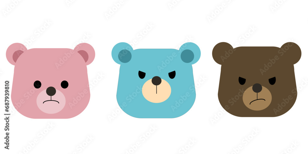 Set of cute cartoon bears. Vector little bear heads. Set of cute cartoon bears. Vector little bear heads.