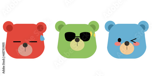 Set of cute cartoon bears. Vector little bear heads.	