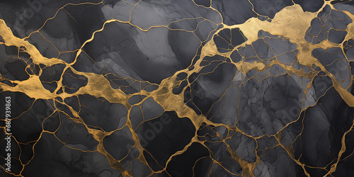 abstract black background with gold veins, stone texture, alcohol ink stains.