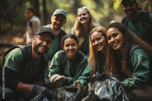 a group of volunteers collect garbage