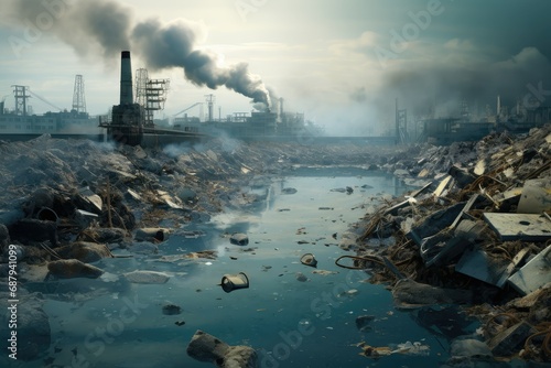 Devastating impact of industrial pollution, Pollution of the environment. Industrial landscape, ecological hazard, environmental pollution concept